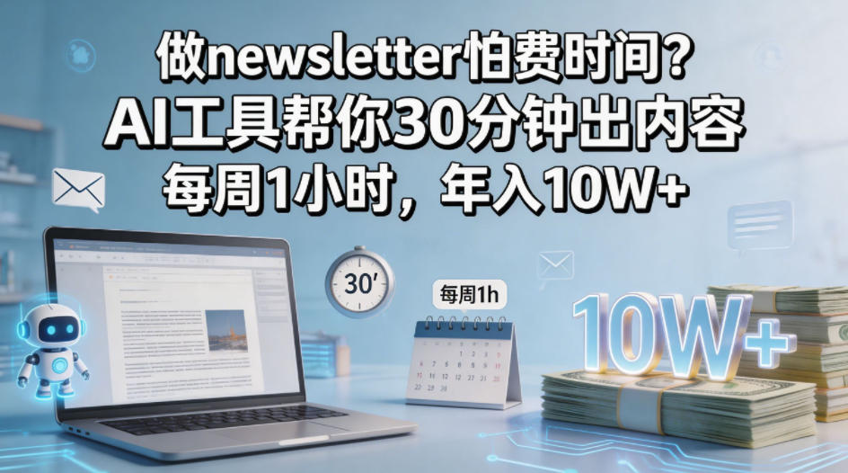 做newsletter怕费时间？AI工具帮你30分钟出内容，每周1小时，年入10W+！【原创双语字幕】-搞钱利器