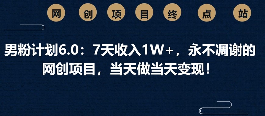 男粉计划6.0：7天收入1W+，永不凋谢的网创项目，当天做当天变现！-搞钱利器