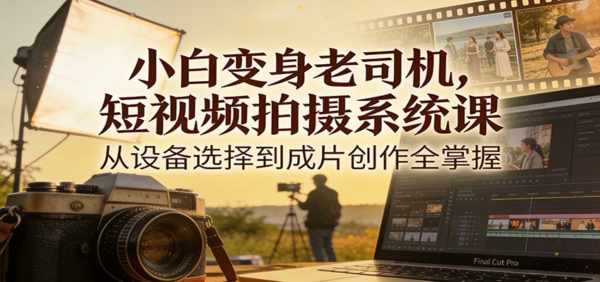 小白变身老司机，短视频拍摄系统课，从设备选择到成片创作全掌握-搞钱利器