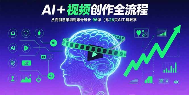 AI+短视频创作全流程：从创意策划到账号增长，96节课(含26项AI工具教学-搞钱利器