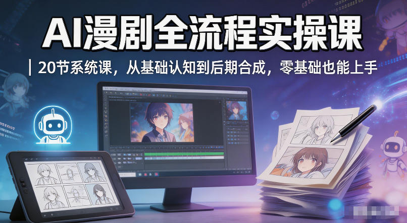 AI漫剧全流程实操课｜20节系统课，从基础认知到后期合成，零基础也能上手-搞钱利器