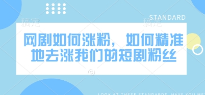 网剧如何涨粉，如何精准地去涨我们的短剧粉丝-搞钱利器