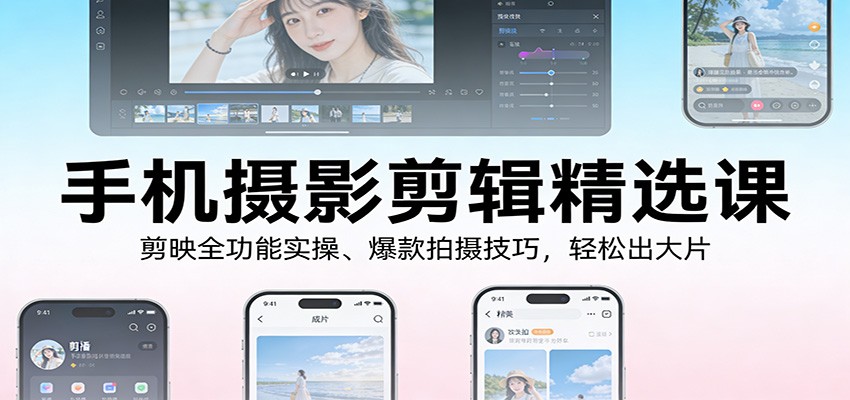 手机摄影剪辑精选课:剪映全功能实操、爆款拍摄技巧,轻松出大片-搞钱利器