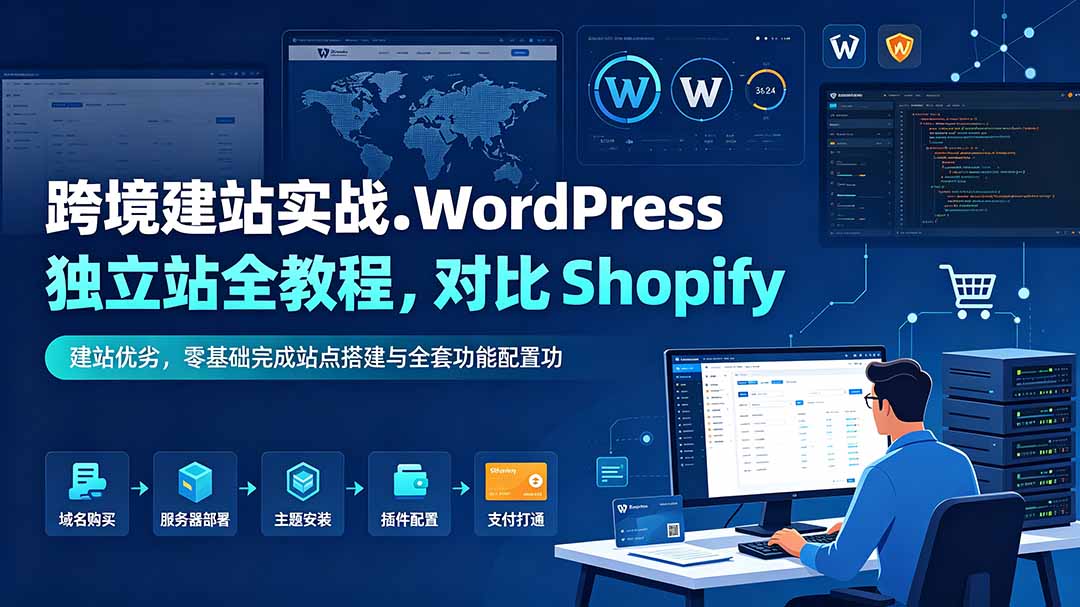 跨境建站实战：WordPress 独立站全教程，对比 Shopify 建站优劣，零基础完成站点搭建与全套功能配置-搞钱利器