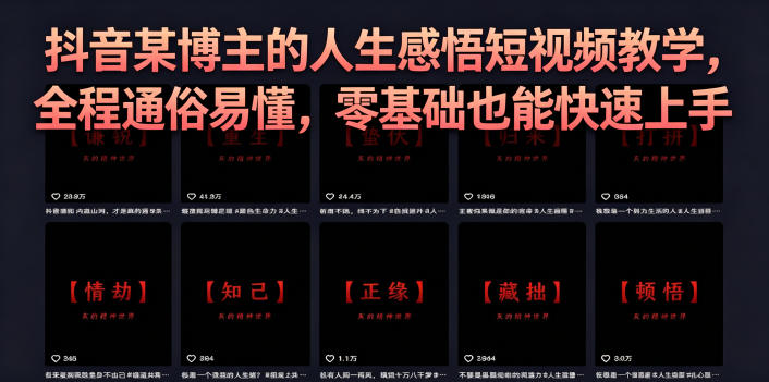 抖音某博主的灰太狼人生感悟短视频教学，全程通俗易懂，零基础也能快速上手-搞钱利器