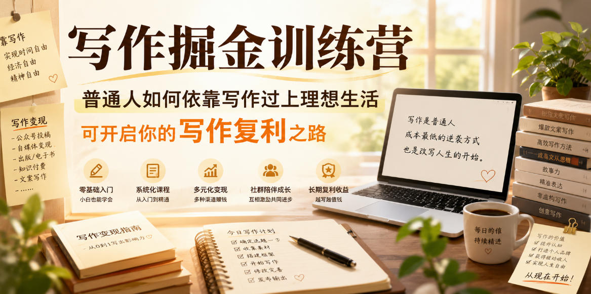 写作掘金训练营，普通人如何依靠写作过上理想生活，可开启你的写作复利之路(更新6月)-搞钱利器