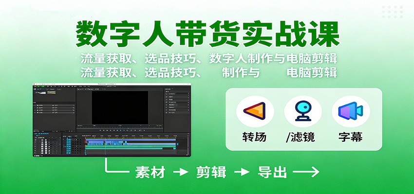 数字人变现实战课：流量获取、选品技巧、数字人制作与电脑剪辑-搞钱利器