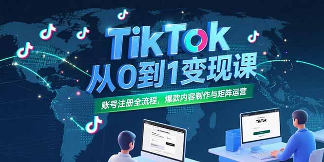 TikTok从0到1变现课，账号注册全流程，爆款内容制作与矩阵运营-搞钱利器