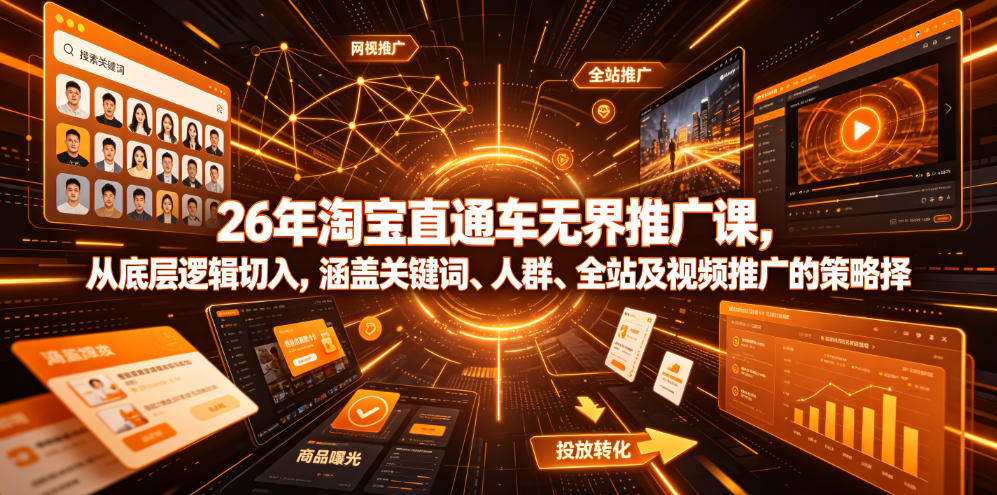 26年淘宝直通车无界推广课，从底层逻辑切入，涵盖关键词、人群、全站及视频推广的策略选择-搞钱利器