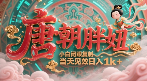 用AI克隆“唐朝胖妞”日更3条，平台疯狂推流，小白闭眼复制，当天见效，日入1k+-搞钱利器