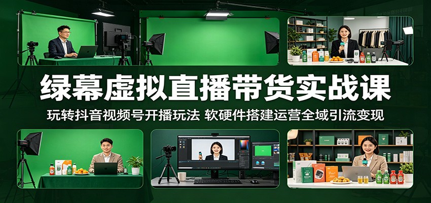 绿幕虚拟直播带货实战课:玩转抖音视频号开播玩法,软硬件搭建运营全域引流变现-搞钱利器