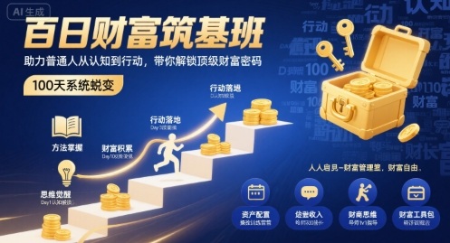 百日财富筑基班，助力普通人从认知到行动，带你解锁顶级财富密码-搞钱利器