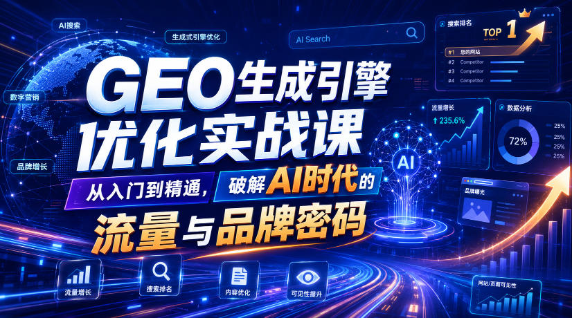 GEO生成引擎优化实战课,从入门到精通,破解AI时代的流量与品牌密码-搞钱利器