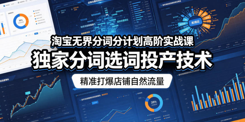 淘宝无界分词分计划高阶实战课,独家分词选词投产技术,精准打爆店铺自然流量-搞钱利器