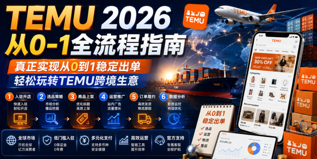 TEMU 2026从0-1全流程指南，真正实现从0到1稳定出单，轻松玩转TEMU跨境生意-搞钱利器