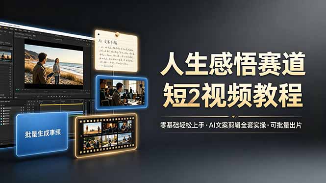 人生感悟赛道短视频教程，零基础轻松上手，AI文案剪辑全套实操可批量出片-搞钱利器