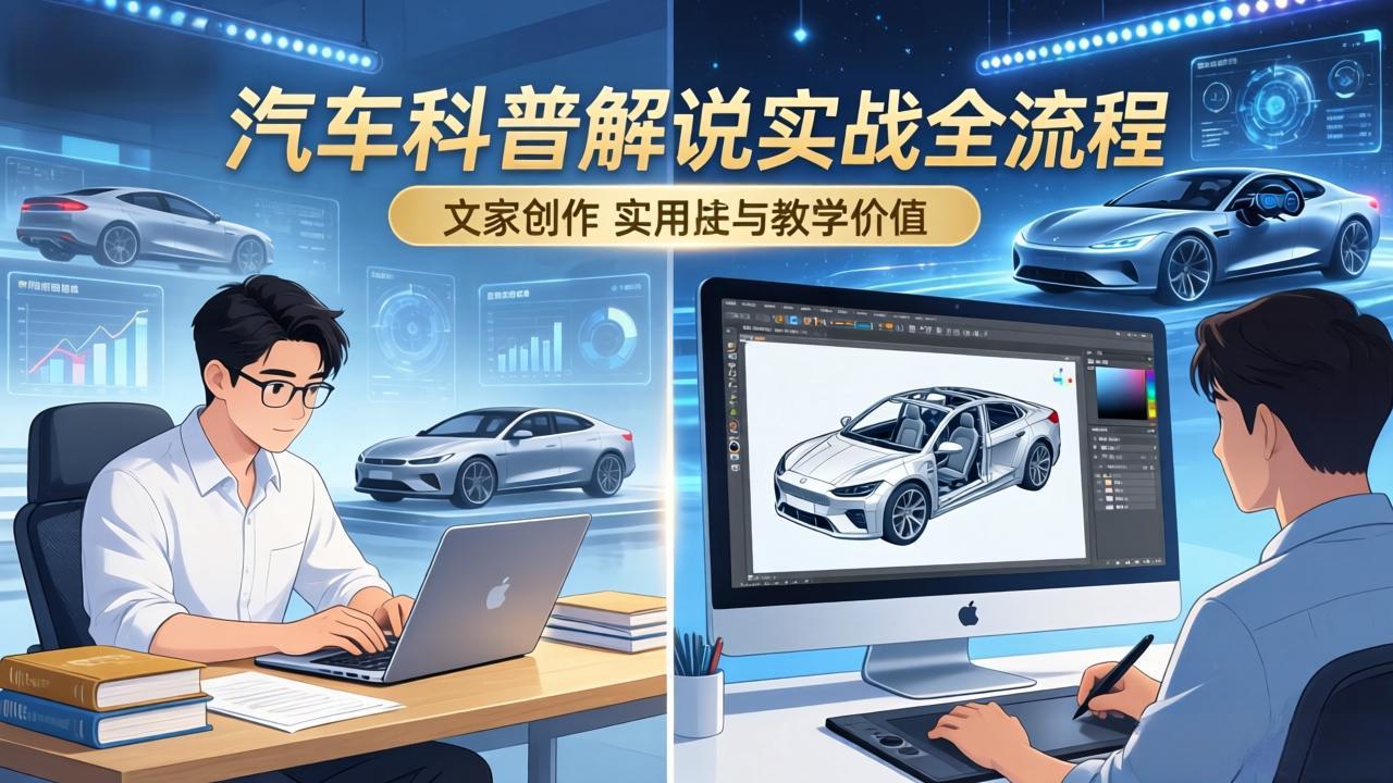 抖音汽车科普解说实战：文案+动画+画面处理+去水印全流程，打造专业汽车科普视频-搞钱利器