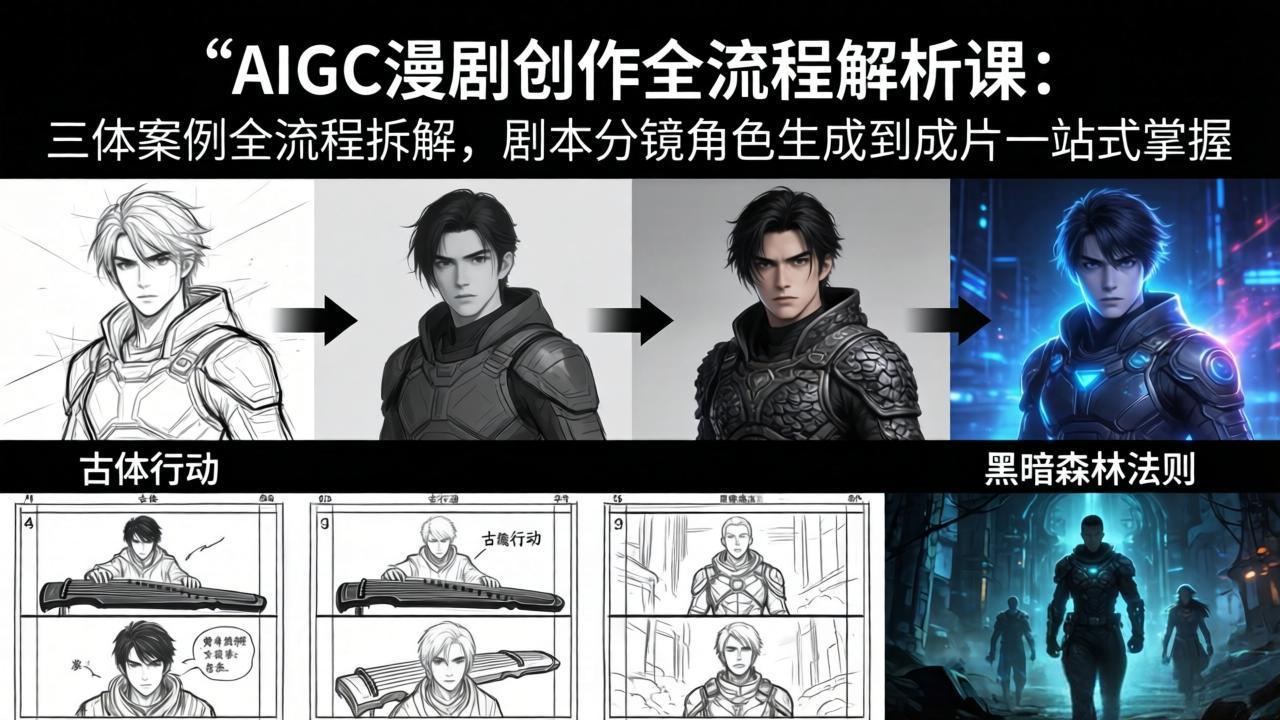 AIGC漫剧创作全流程解析课：三体案例全流程拆解，剧本分镜角色生成到成片一站式掌握-搞钱利器