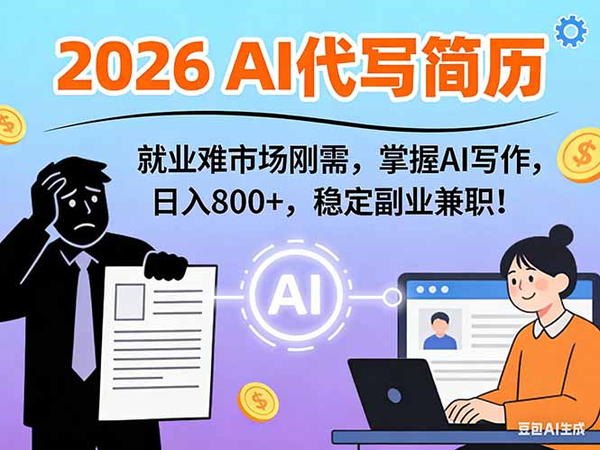 AI代写简历，超暴利，用万能模板月入1-3万实战教程，2026年市场刚需！-搞钱利器