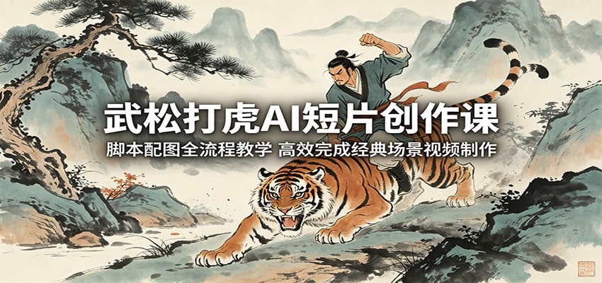 武松打虎AI短片创作课：脚本配图全流程教学，高效完成经典场景视频制作-搞钱利器