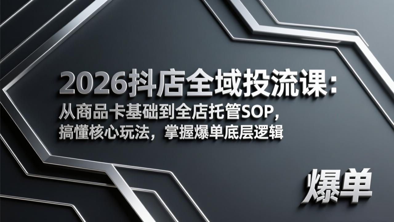 2026抖店全域投流课：从商品卡基础到全店托管SOP，搞懂核心玩法，掌握爆单底层逻辑-搞钱利器