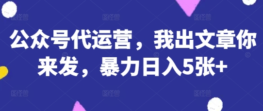 公众号代运营，我出文章你来发，暴力日入5张+【揭秘】-搞钱利器