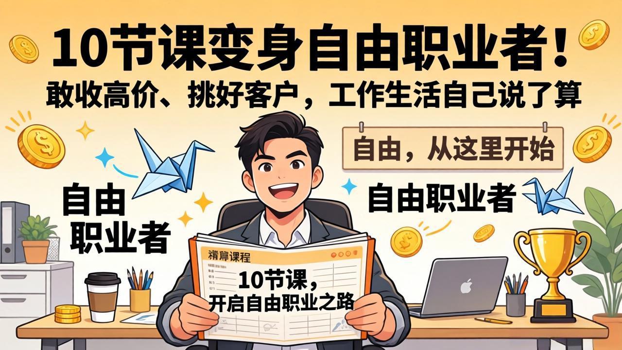 10 节课变身自由职业者！敢收高价、挑好客户，工作生活自己说了算-搞钱利器