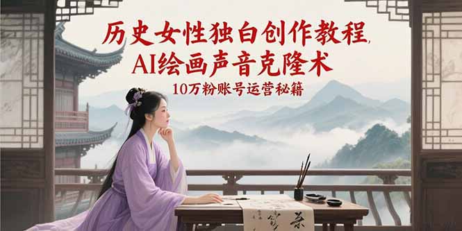 历史女性独白创作教程，AI绘画声音克隆术，10万粉账号运营秘籍-搞钱利器