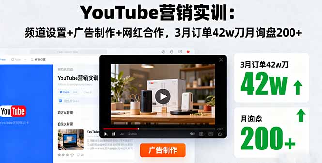 YouTube营销实训：频道设置+广告制作+网红合作，3月订单42w刀月询盘200+-搞钱利器