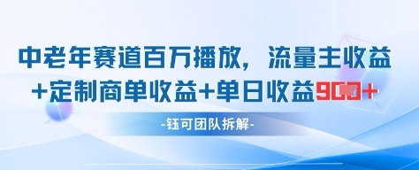 中老年赛道百万播放+流量主收益+定制收益，单日收益9张-搞钱利器
