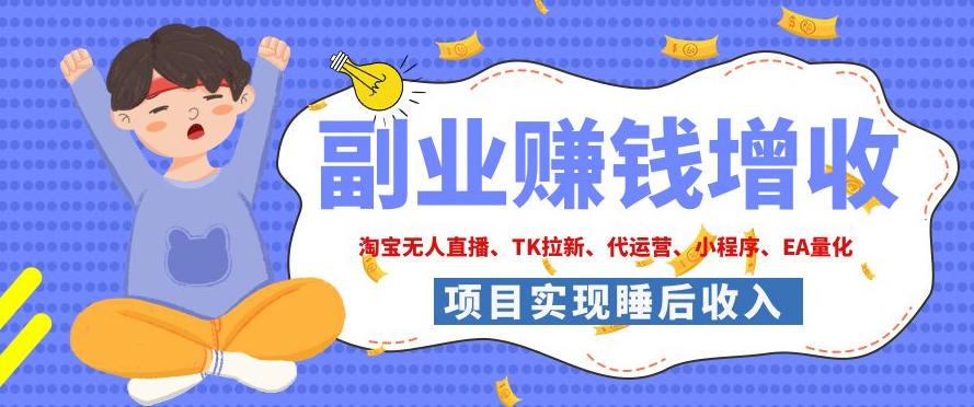 2026年多个真实落地副业项目，手把手带你搭建被动收入管道(淘宝无人直播、海外TK拉新、CSGO饰品交易、去水印小程序等)【揭秘】-搞钱利器