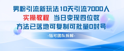 男粉引流新玩法10天引流7000人当日变现四位数可复制可批量0封号-搞钱利器