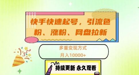 快手快速起号，引流s粉、涨粉、网盘拉新多重变现方式，月入1w【揭秘】-搞钱利器