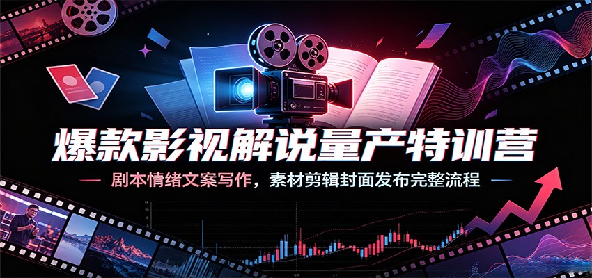 爆款影视解说量产特训营：剧本情绪文案写作，素材剪辑封面发布完整流程-搞钱利器
