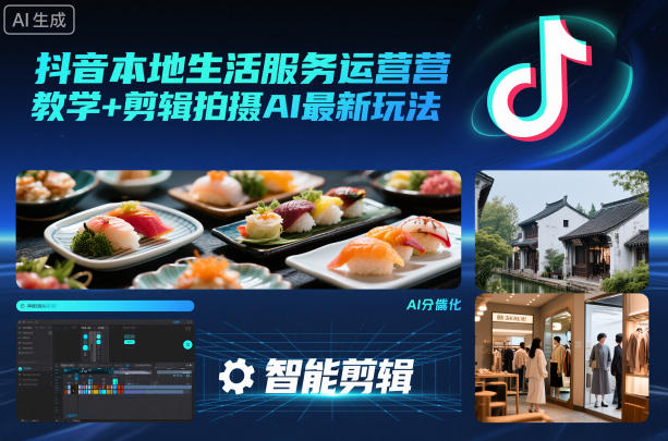 抖音本地生活服务运营教学+剪辑拍摄AI最新玩法-搞钱利器