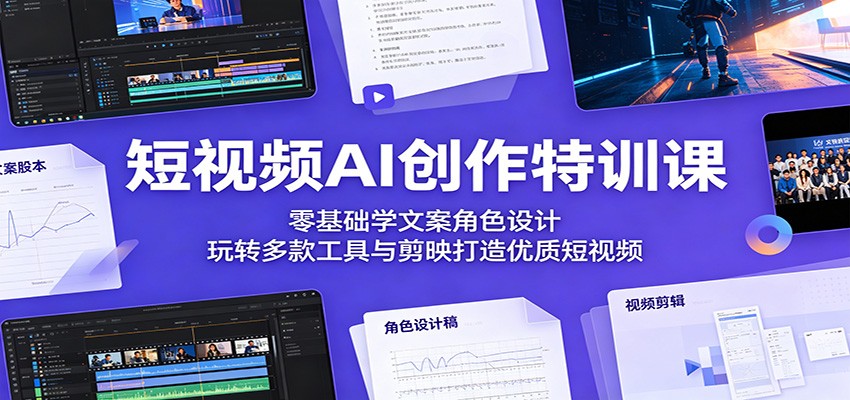 短视频AI创作特训课：零基础学文案角色设计，玩转多款工具与剪映打造优质短视频-搞钱利器
