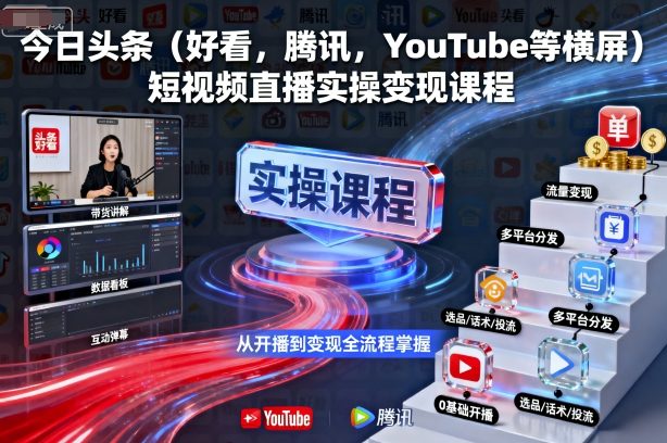 今日头条(好看，腾讯，YouTube等横屏)短视频直播实操变现课程-搞钱利器