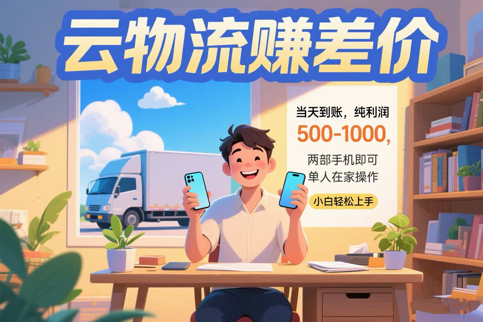 云物流赚差价 当天到账纯利润500-1000 两部手机即可 可单人在家操作 小…-搞钱利器