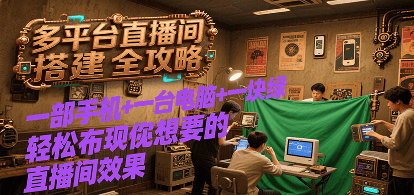 多平台直播间搭建全攻略，一部手机+一台电脑+一块绿布轻松实现你想要的直播间效果-搞钱利器
