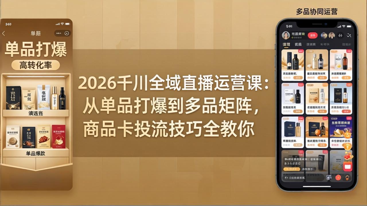 2026千川全域直播运营课：从单品打爆到多品矩阵，商品卡投流技巧全教你-搞钱利器
