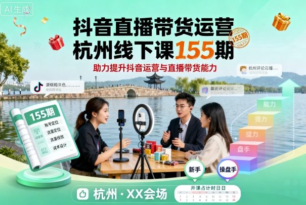 抖音直播带货运营杭州线下课155期，助力提升抖音运营与直播带货能力-搞钱利器