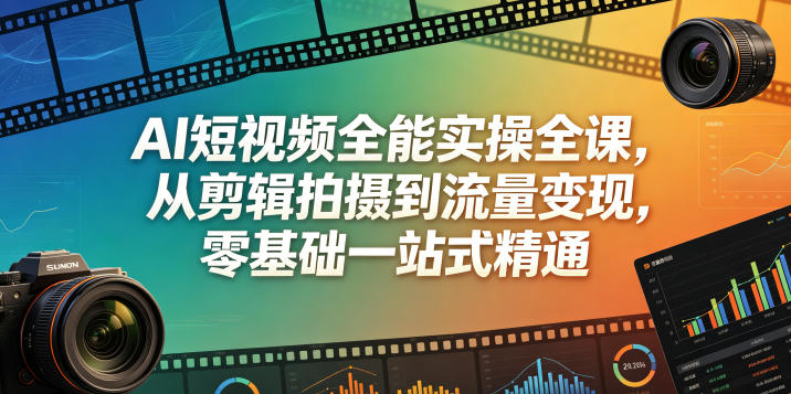 AI短视频全能实操全课，从剪辑拍摄到流量变现，零基础一站式精通-搞钱利器