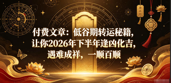 付费文章：低谷期转运秘籍，让你2026年下半年逢凶化吉，遇难成祥，一顺百顺-搞钱利器