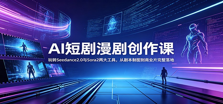 AI短剧漫剧创作课：玩转Seedance2.0与 Sora2两大工具，从剧本制图到商业片完整落地-搞钱利器