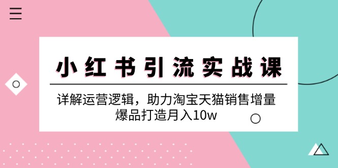 小红书引流实战课：详解运营逻辑，助力淘宝天猫销售增量，爆品打造月入10w-搞钱利器