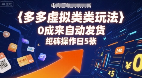 多多虚拟类目玩法，0成本全自动发货，矩阵操作日5张-搞钱利器