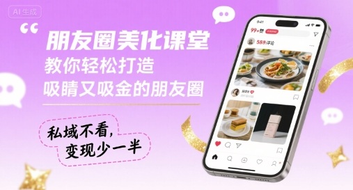 朋友圈美化课堂，教你轻松打造，吸睛又吸金的朋友圈，私域不看，变现少一半-搞钱利器