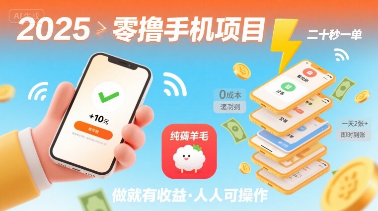 2025年零撸手机项目，二十秒一单，纯薅羊毛 一天2张+做就有-搞钱利器