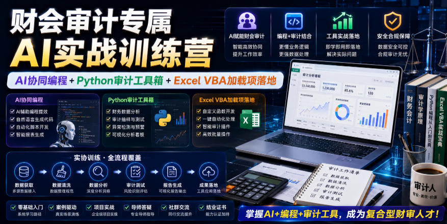 财会审计专属AI实战训练营｜AI协同编程+Python审计工具箱+Excel VBA加载项落地(更新0816)-搞钱利器