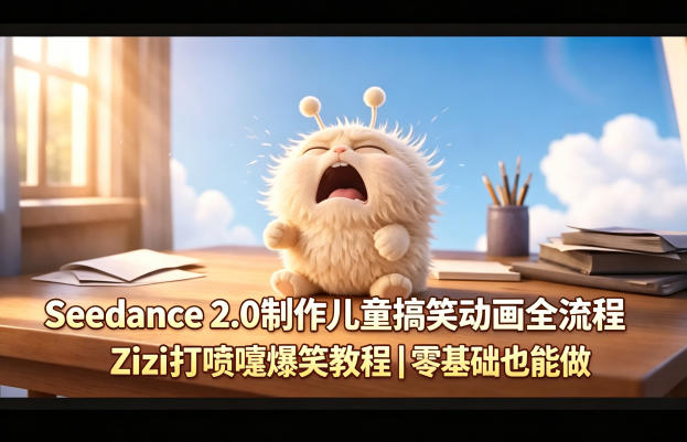 Seedance 2.0制作儿童搞笑动画全流程Zizi打喷嚏爆笑教程｜零基础也能做-搞钱利器